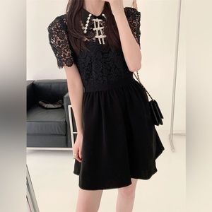Self-Portrait mini black dress, lace collar